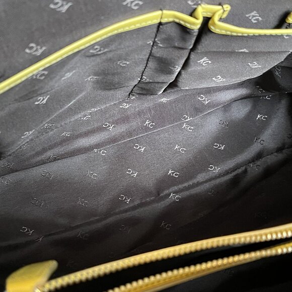 Kenneth Cole Yellow Leather & Canvas Tote - Vintage - Picture 10 of 13